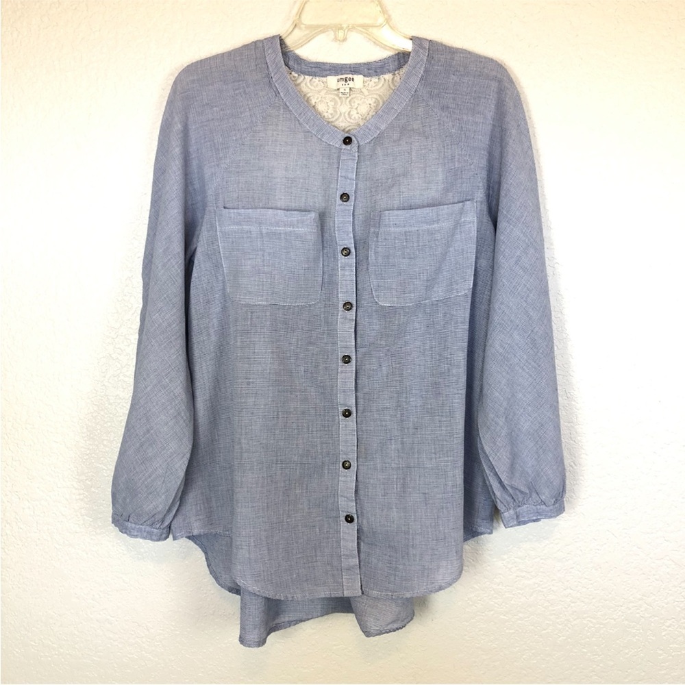Umgee Blue Long Sleeve Tunic Cottagecore Top Lace Back size Small